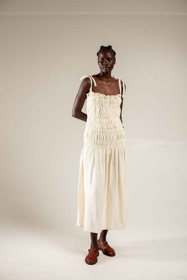 Rouched strap dress - Natural