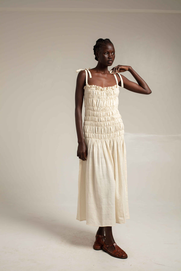 Rouched strap dress - Natural