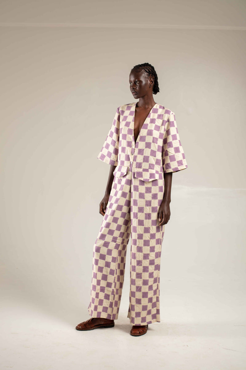 Jumpsuit lilac check