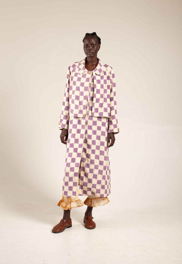 Woodblock printed Trenchcoat - Lilac check