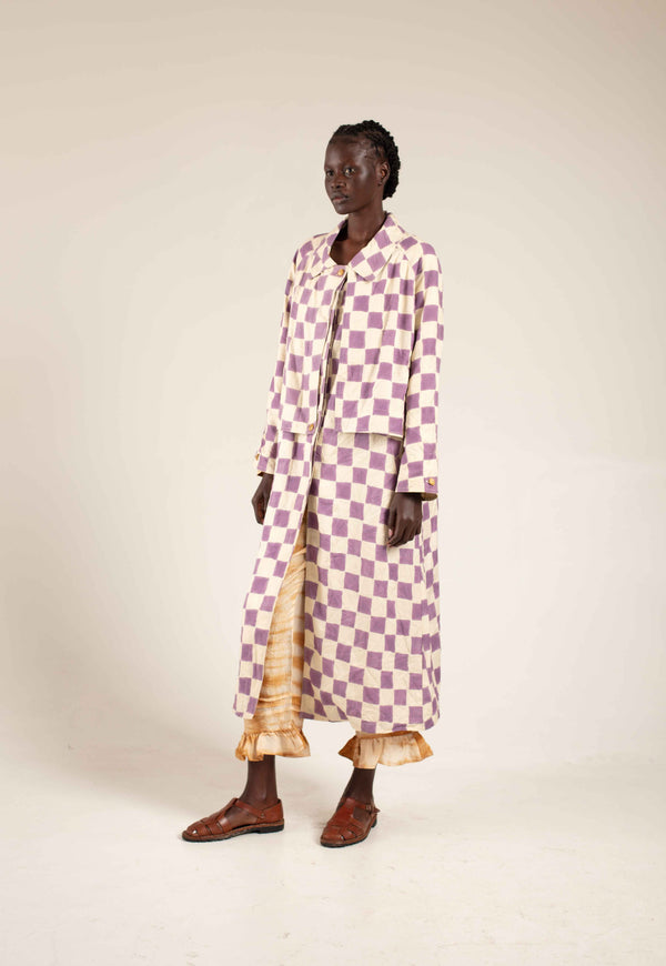 Woodblock printed Trenchcoat - Lilac check