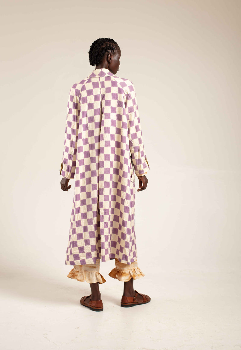 Woodblock printed Trenchcoat - Lilac check