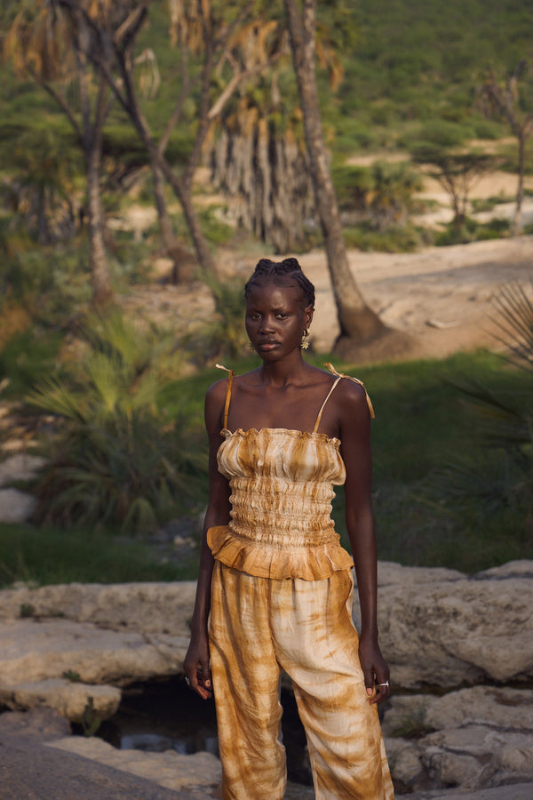 Rouched tube top - Shibori camel