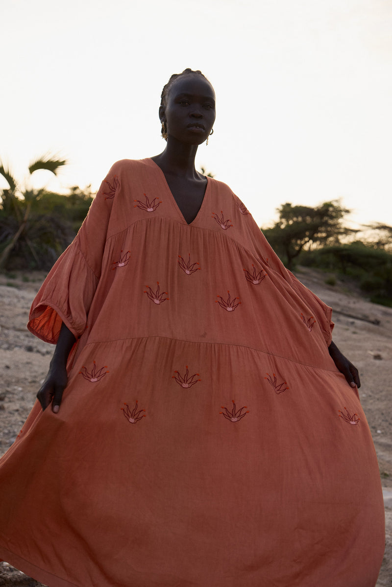 Embroidered Maxi - Coral