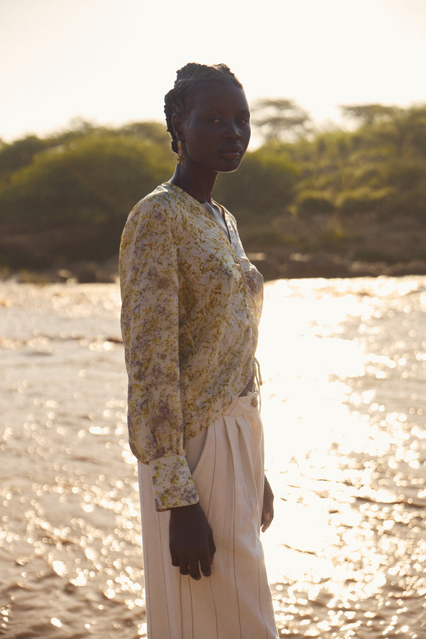 Rouched silk shirt - Floral print