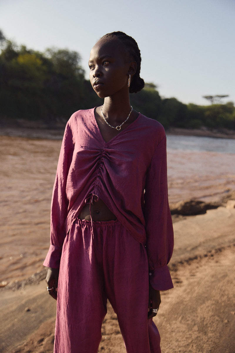 Rouched silk shirt - Aubergine