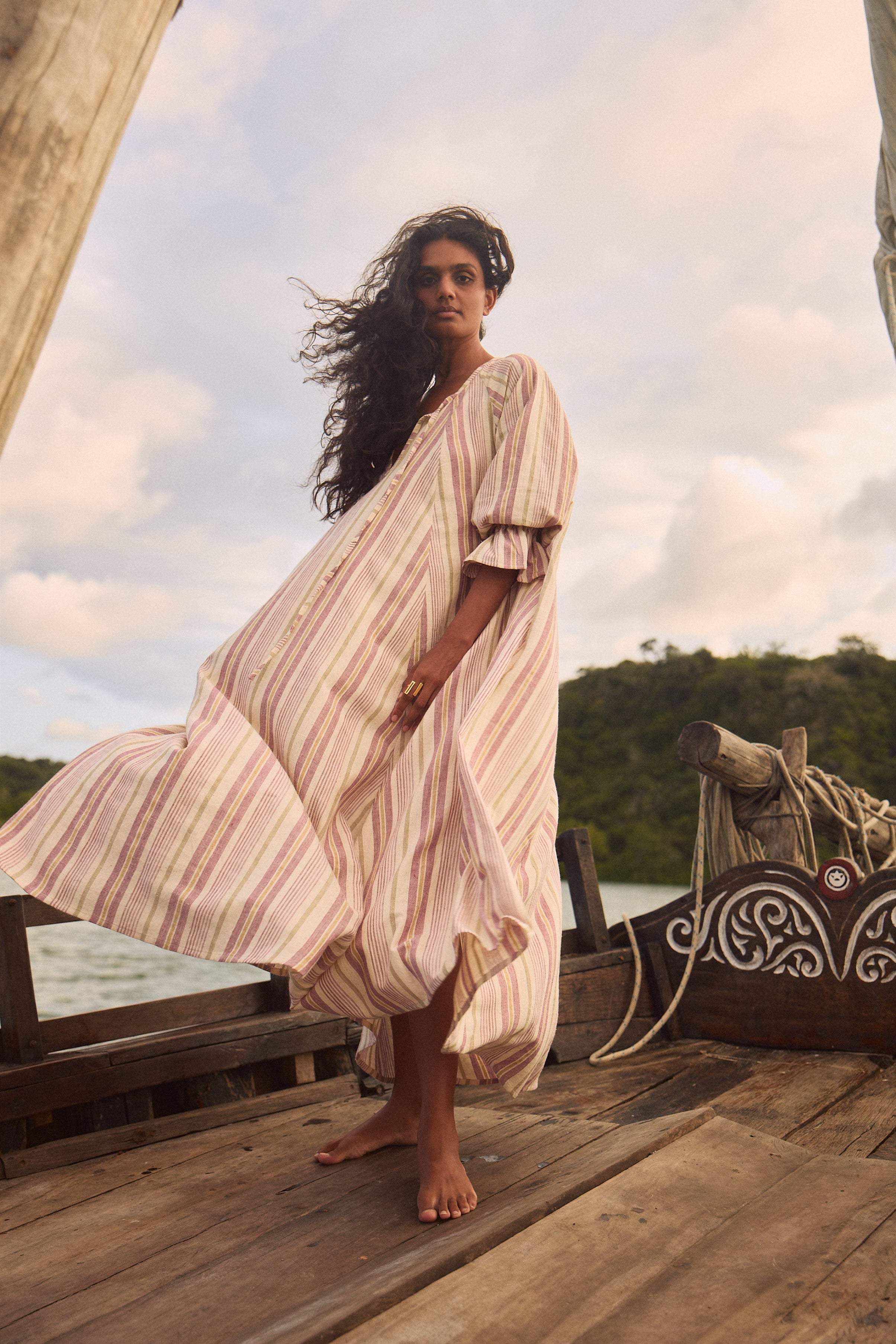 khaadi maxi dress Sarabi Maxi Dress — Sisal Stripe