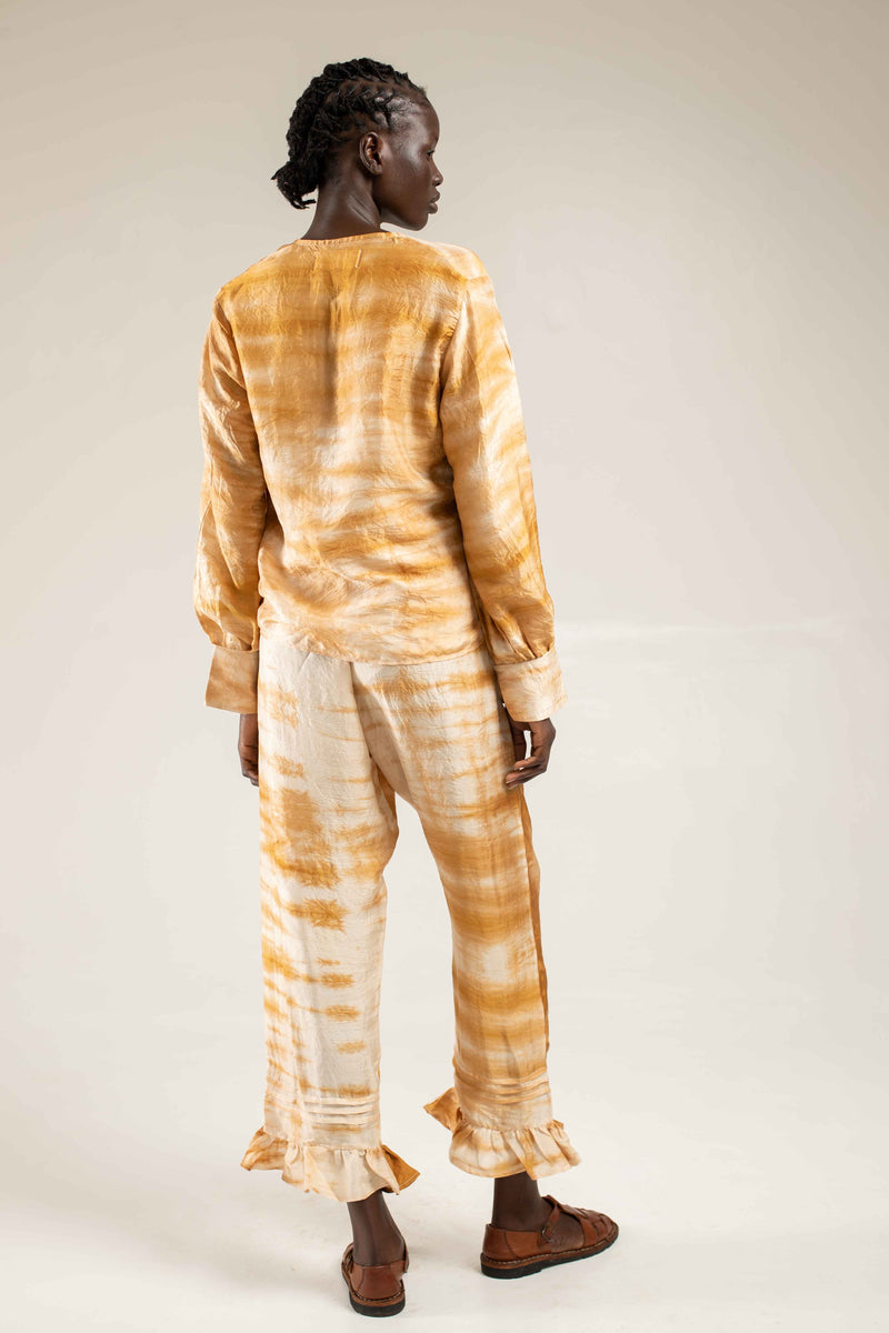 Rouched silk shirt - Shibori camel