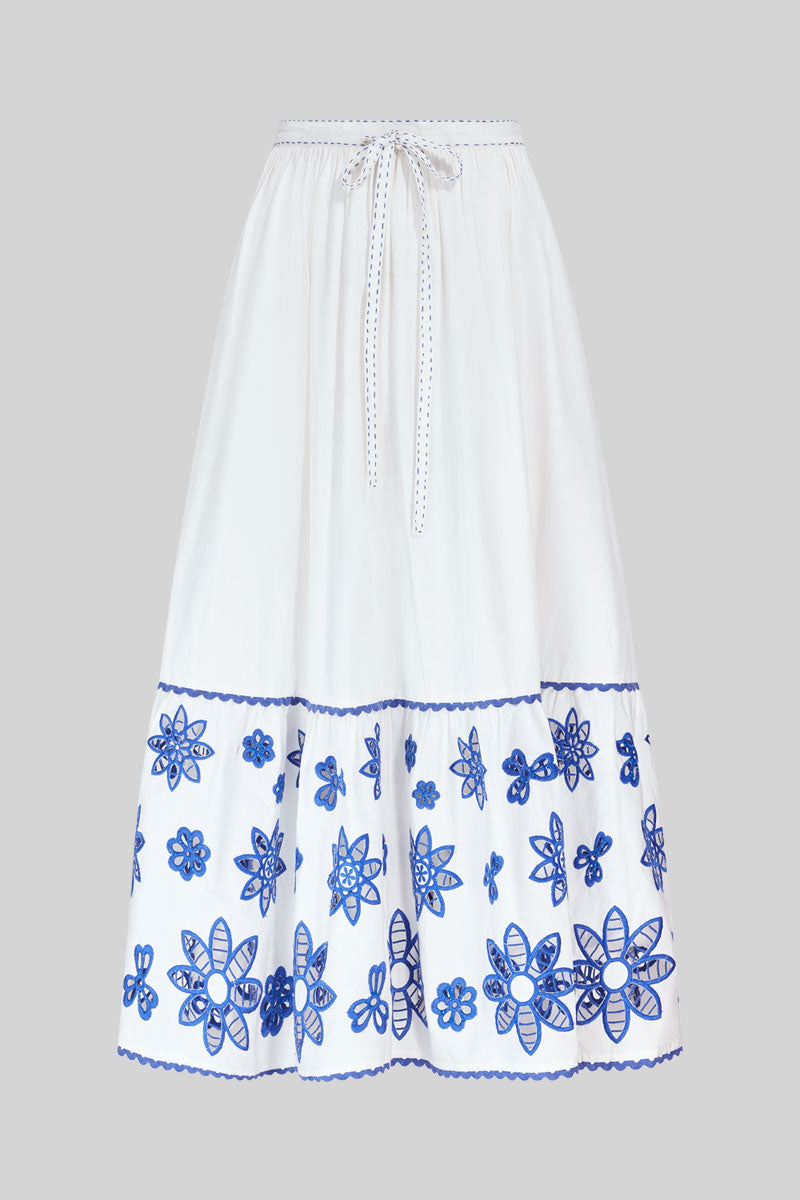 Flat shot front view of East Heritage Harlow White Organic Cotton Skirt