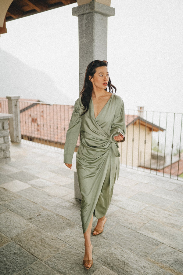 Tencel Maxi Wrap Dress in Sage