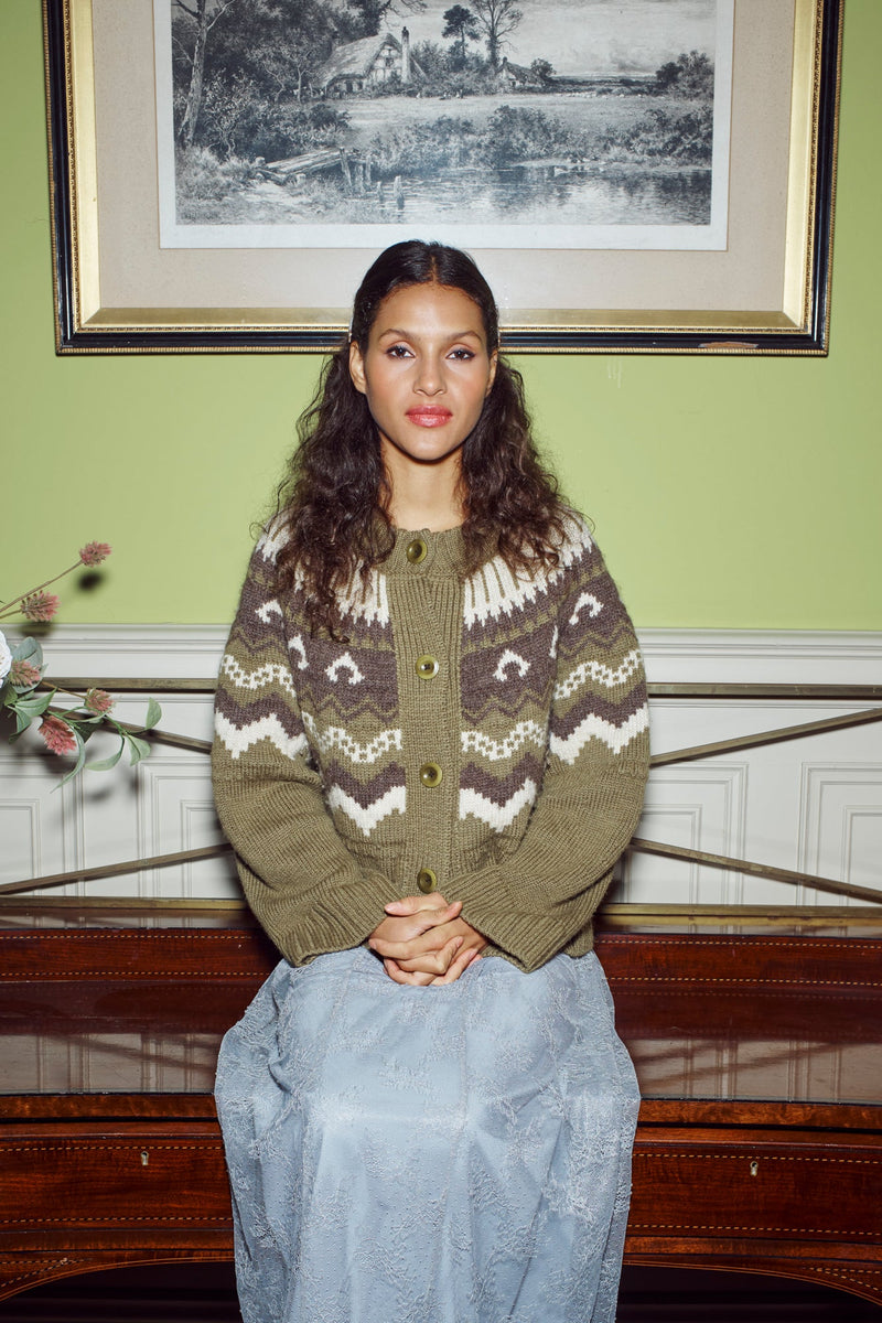 Fleetwood Cardigan in Moss with Ecru & Peat