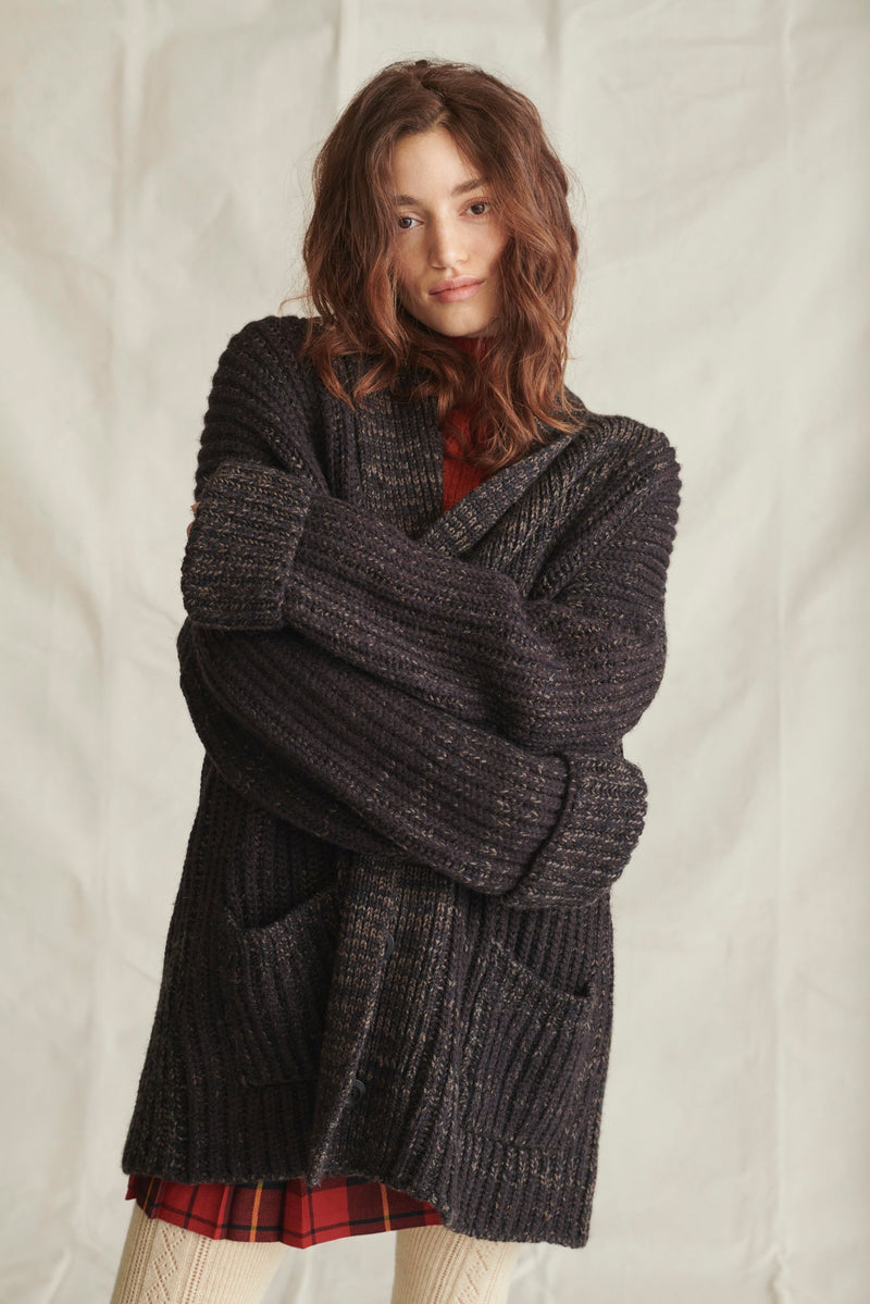 Eccleston Cardigan in Peat & Sloe Mouline