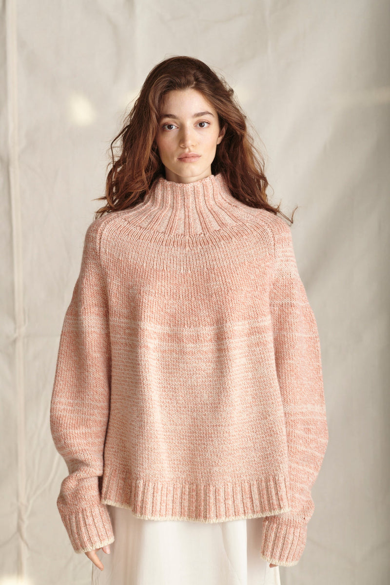 Eccleston Jumper in Ecru & Coral Mouline