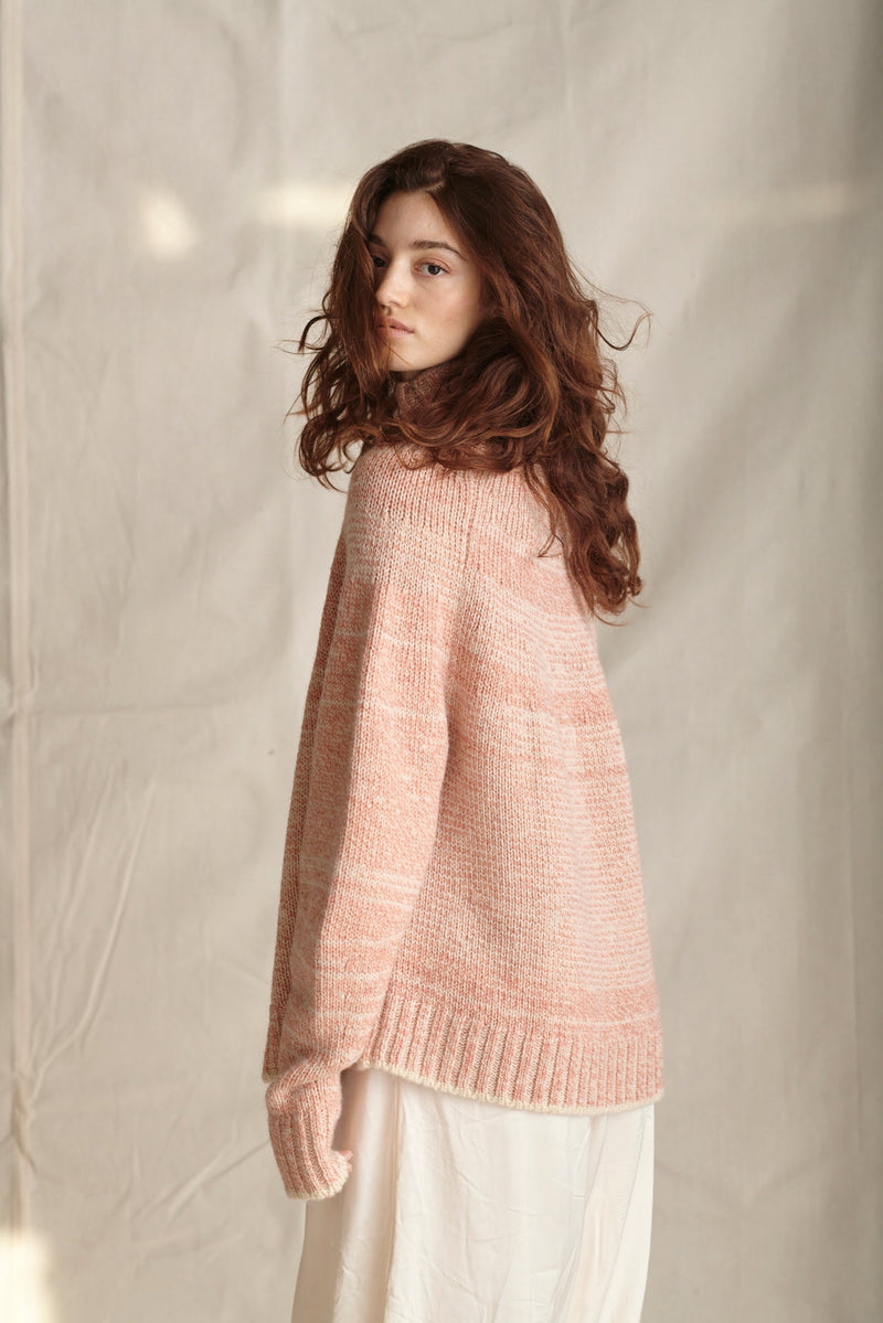 Eccleston Jumper in Ecru & Coral Mouline