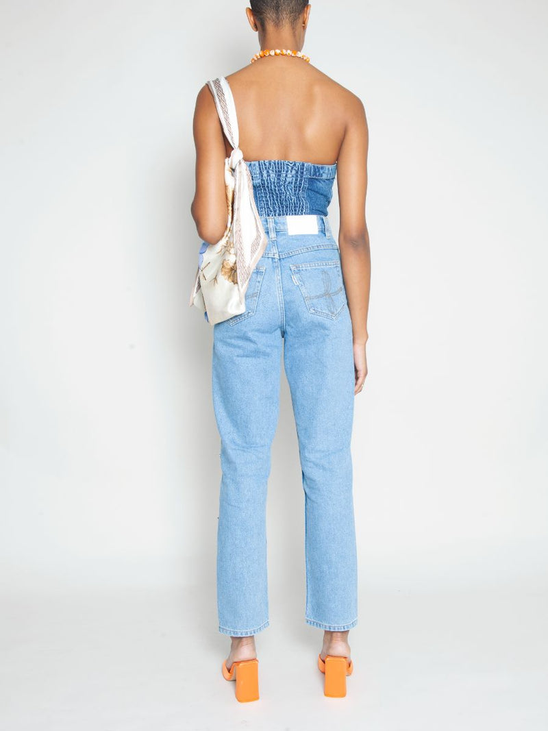 Women's High Waist Blue Jeans | Floral Embroidery | Sustainable | Fanfare