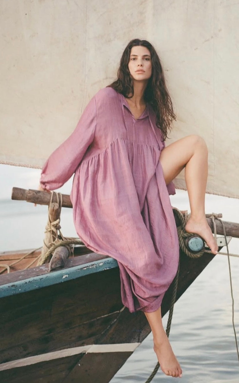 Handloom silk Balloon dress - lilac