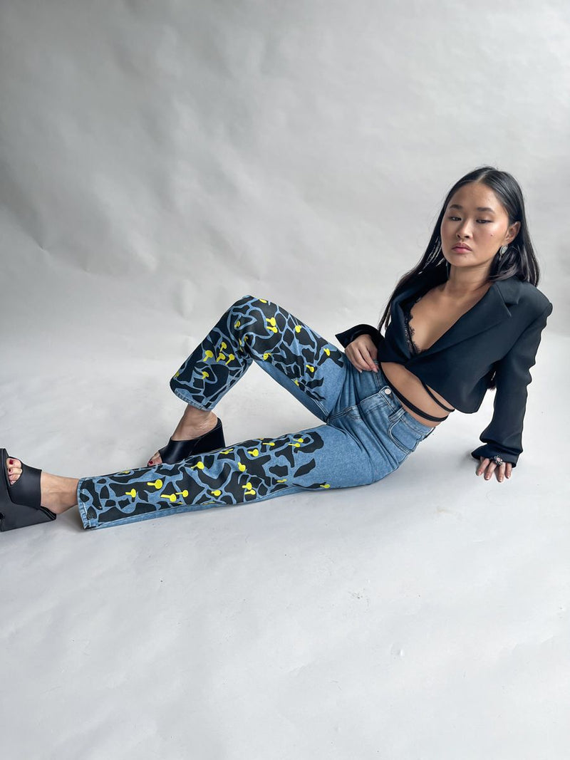 Women's High Waist Jeans | Floral Print | Sustainable | Fanfare