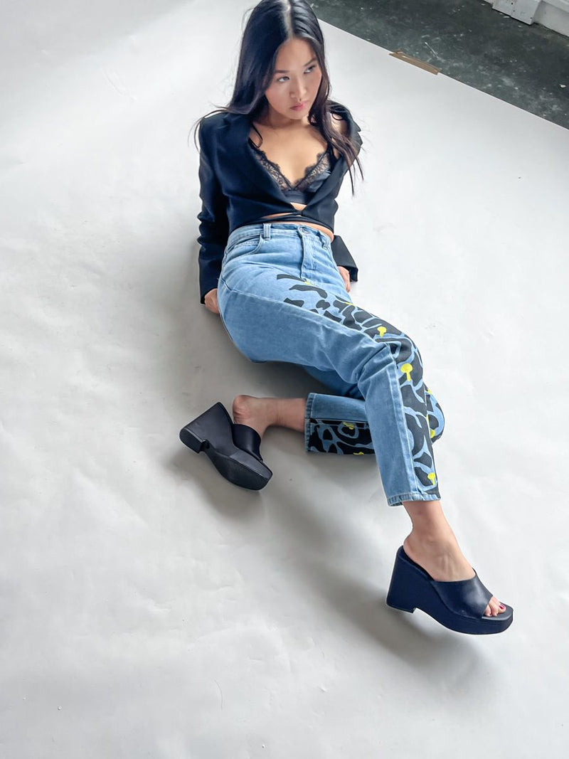 Women's High Waist Jeans | Floral Print | Sustainable | Fanfare
