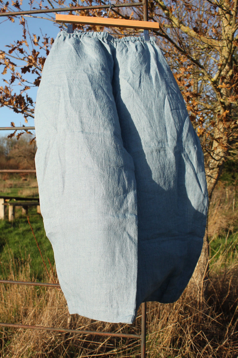 Barrel Leg Linen Trousers in sky blue linen