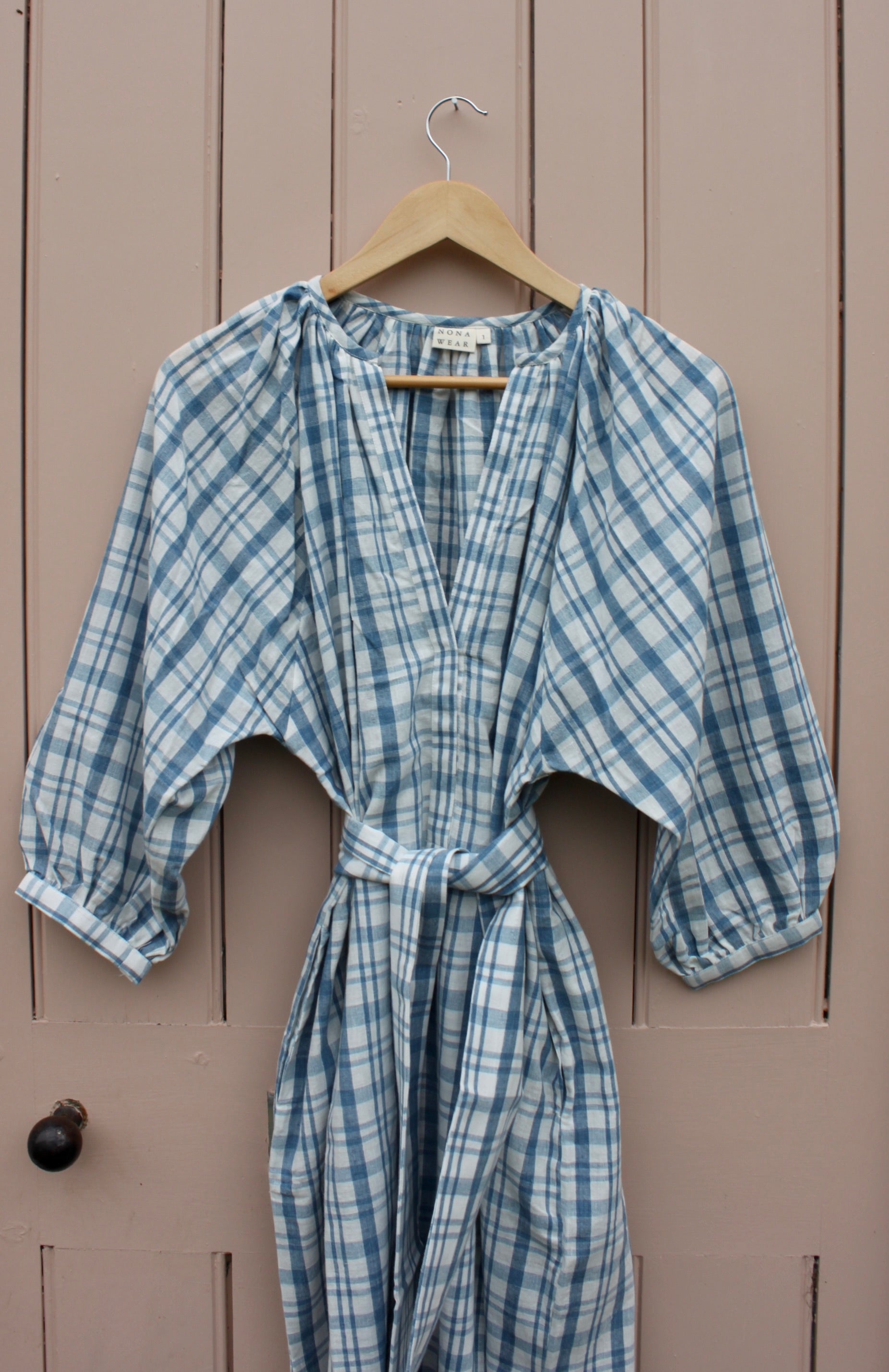 Grace Dress in blue & white Check