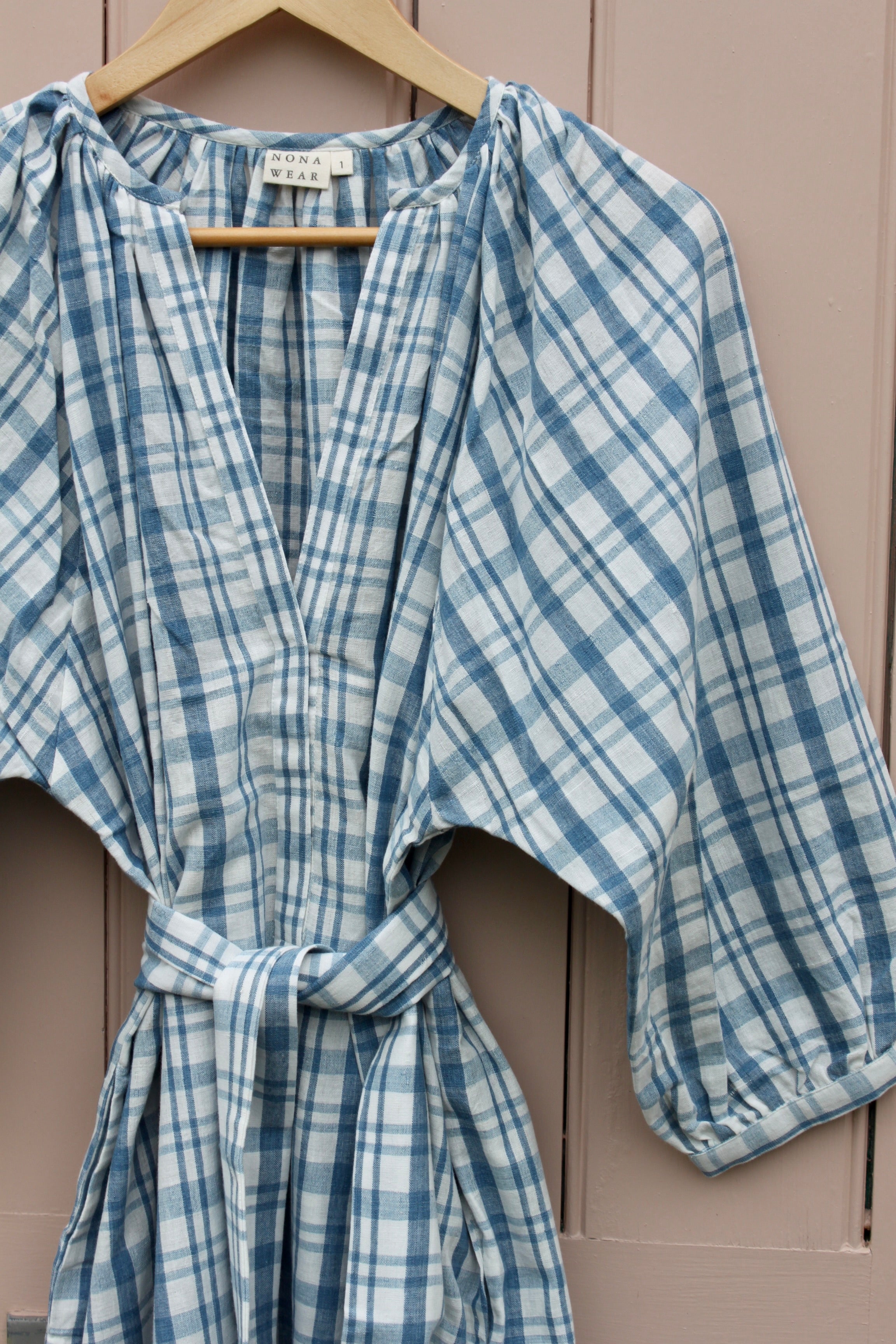 Grace Dress in blue & white Check