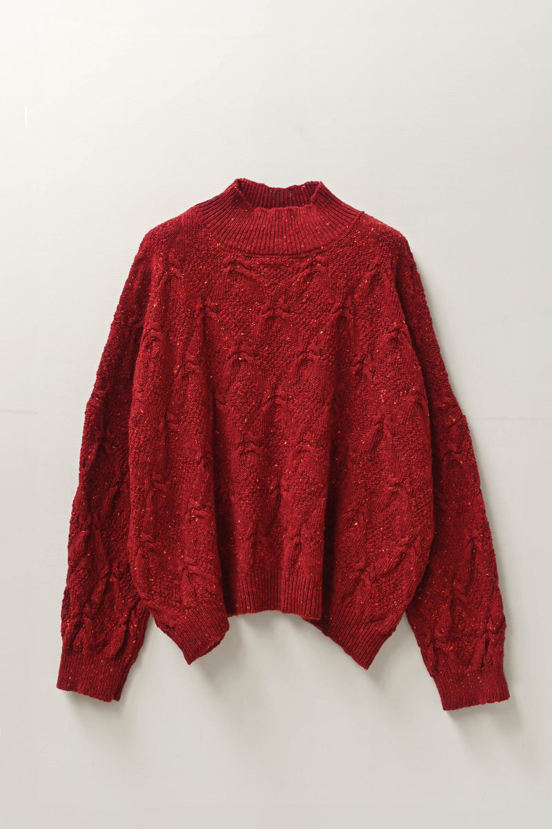 Ings Donegal Cable Sweater in Brick Red