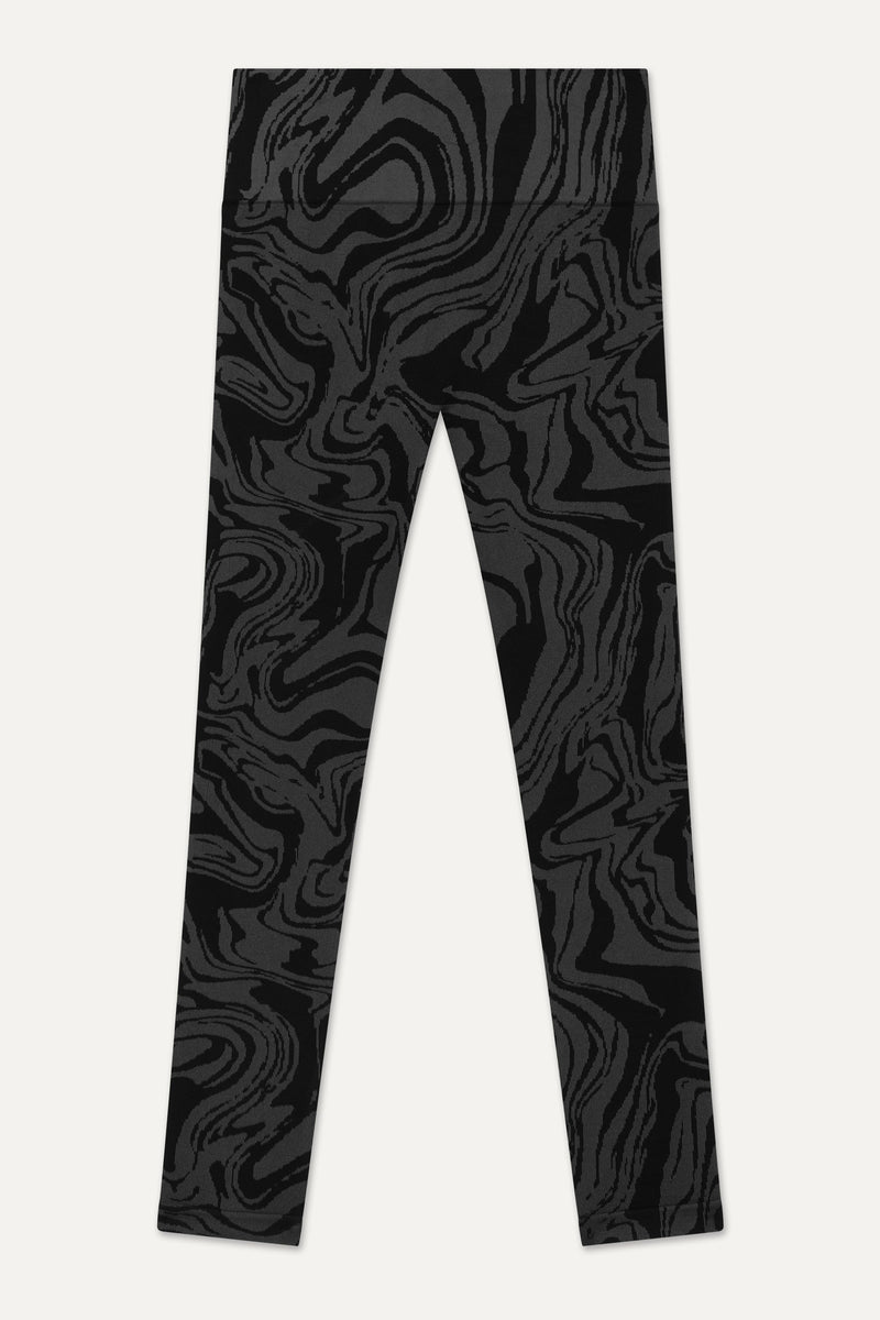 Black grey charcoal recycled seamless marble jacquard print full length high rise sculpting compressive leggings for yoga, pilates, barre, spinning, running, cycling and exercise by sustainable activewear brand Jilla Active