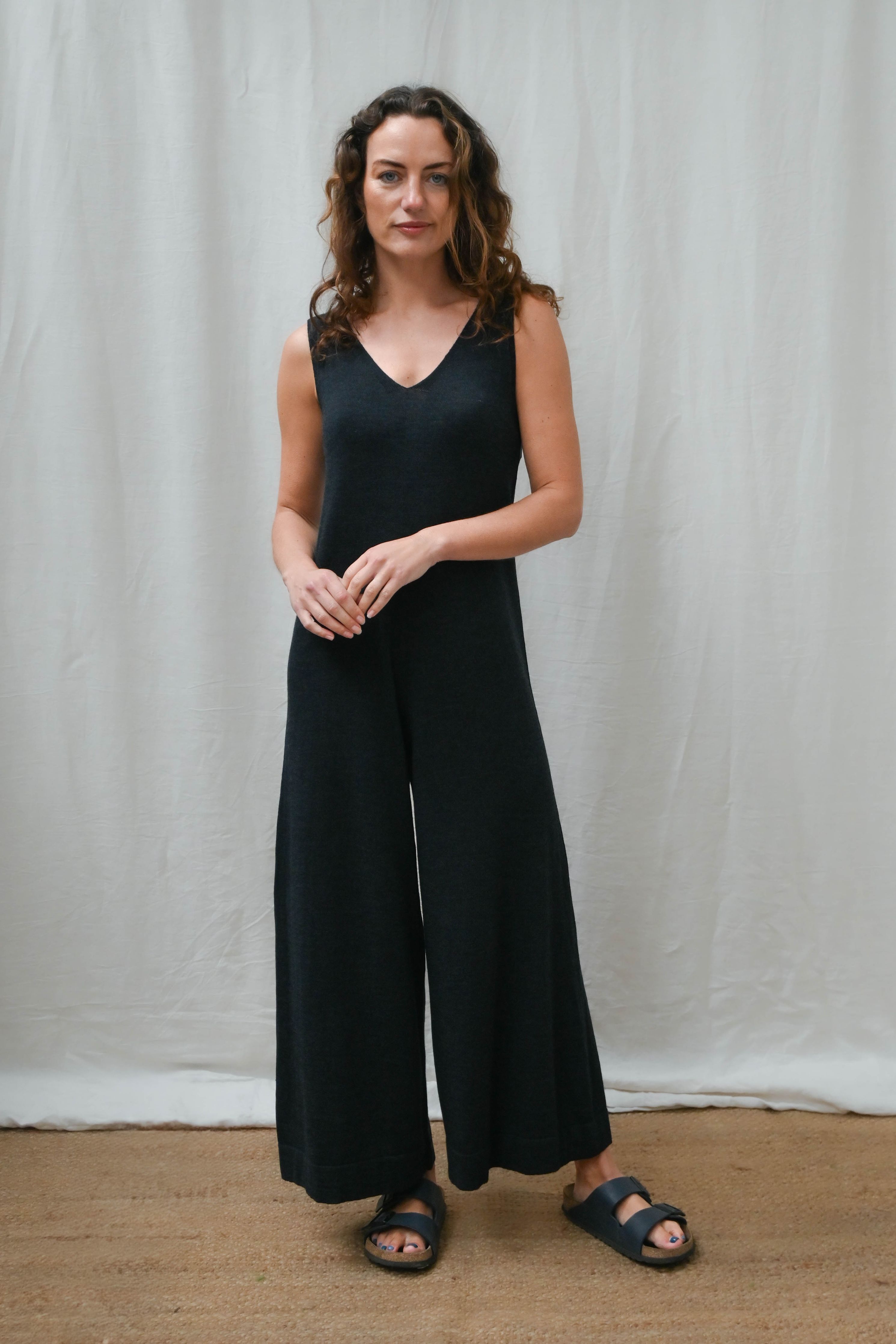 The Mori Fine Merino Wool Jumpsuit in Charcoal