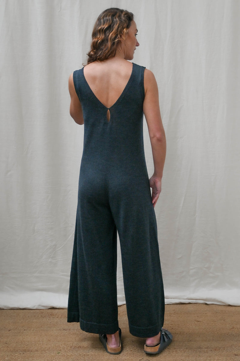 The Mori Fine Merino Wool Jumpsuit in Deep Indigo