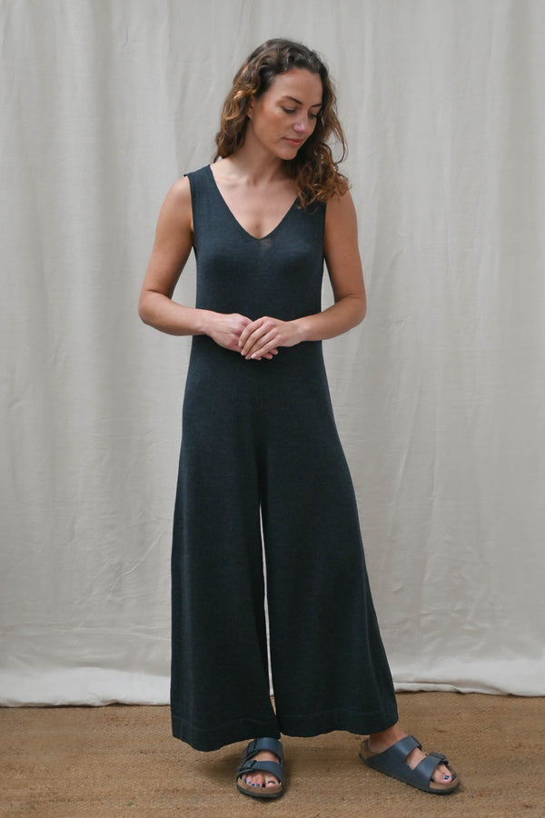 The Mori Fine Merino Wool Jumpsuit in Deep Indigo