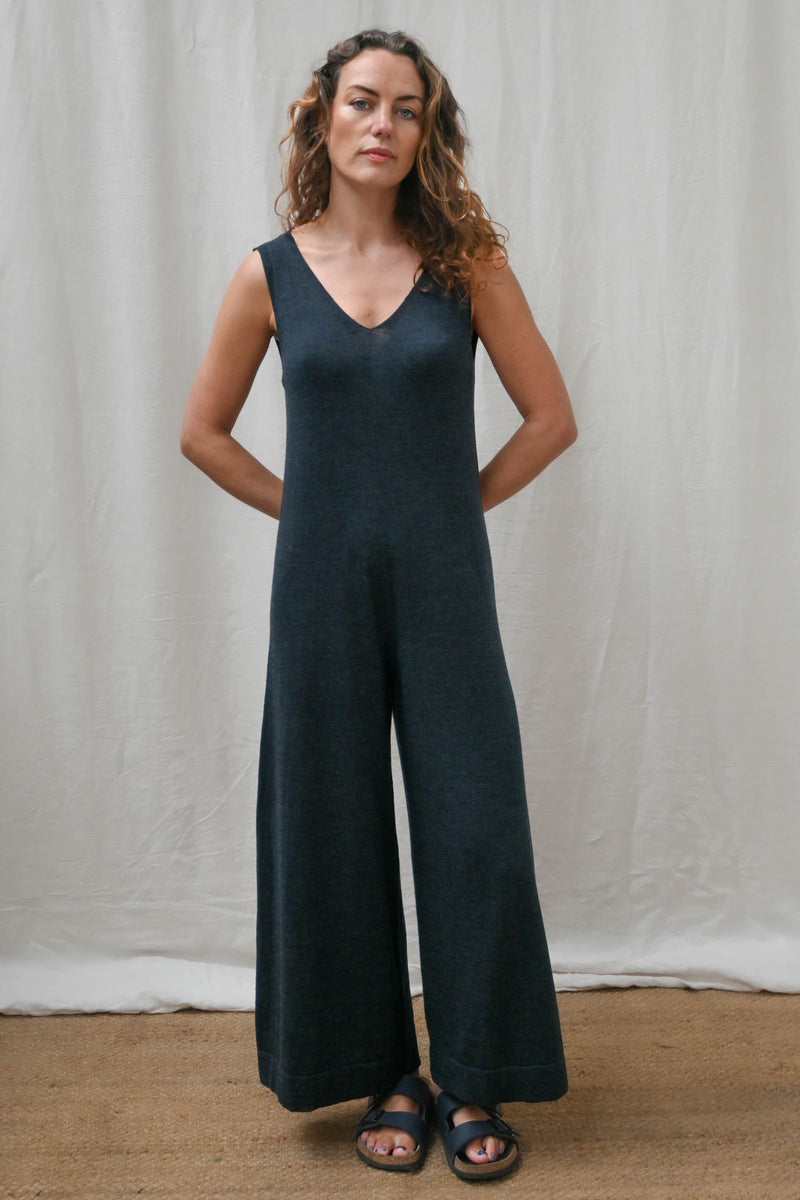 The Mori Fine Merino Wool Jumpsuit in Deep Indigo