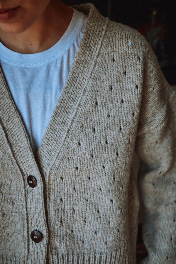 KATRINA Open Weave Cardigan in Merino Wool - Beige, 100% sustainable clothing - L'envers