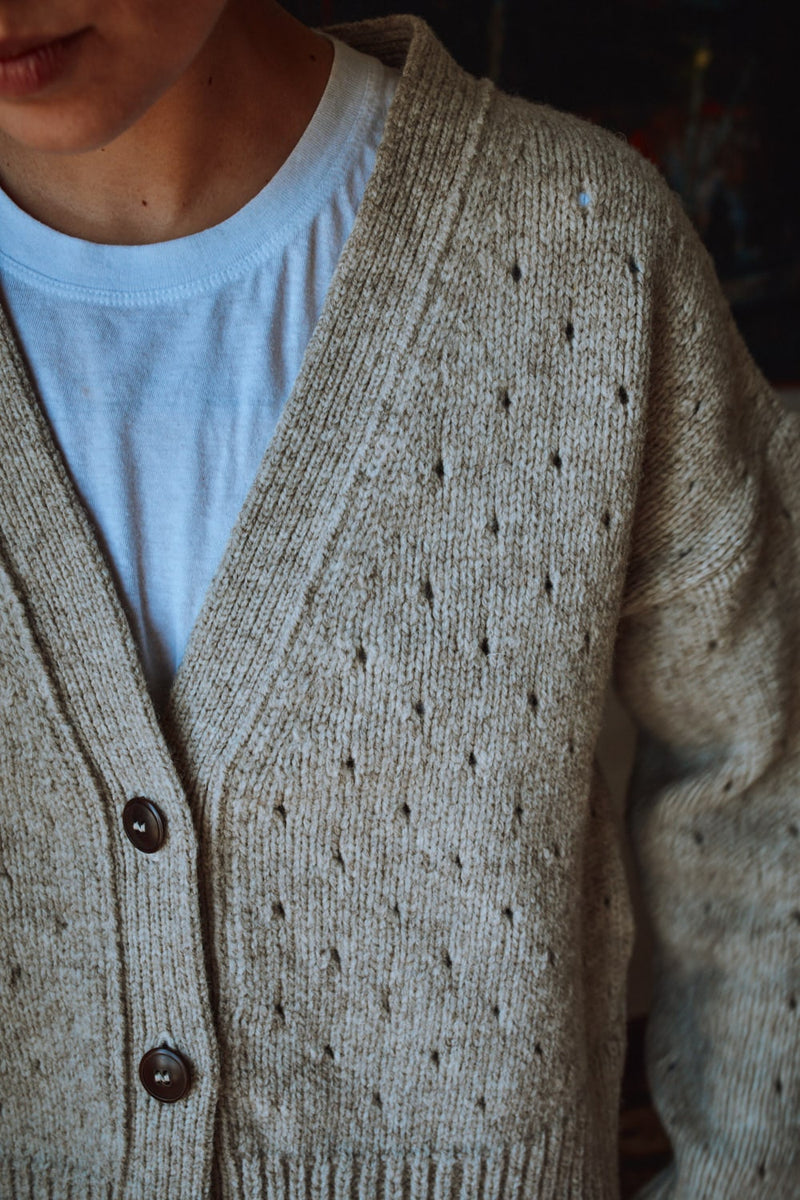 KATRINA Open Weave Cardigan in Merino Wool - Beige, 100% sustainable clothing - L'envers