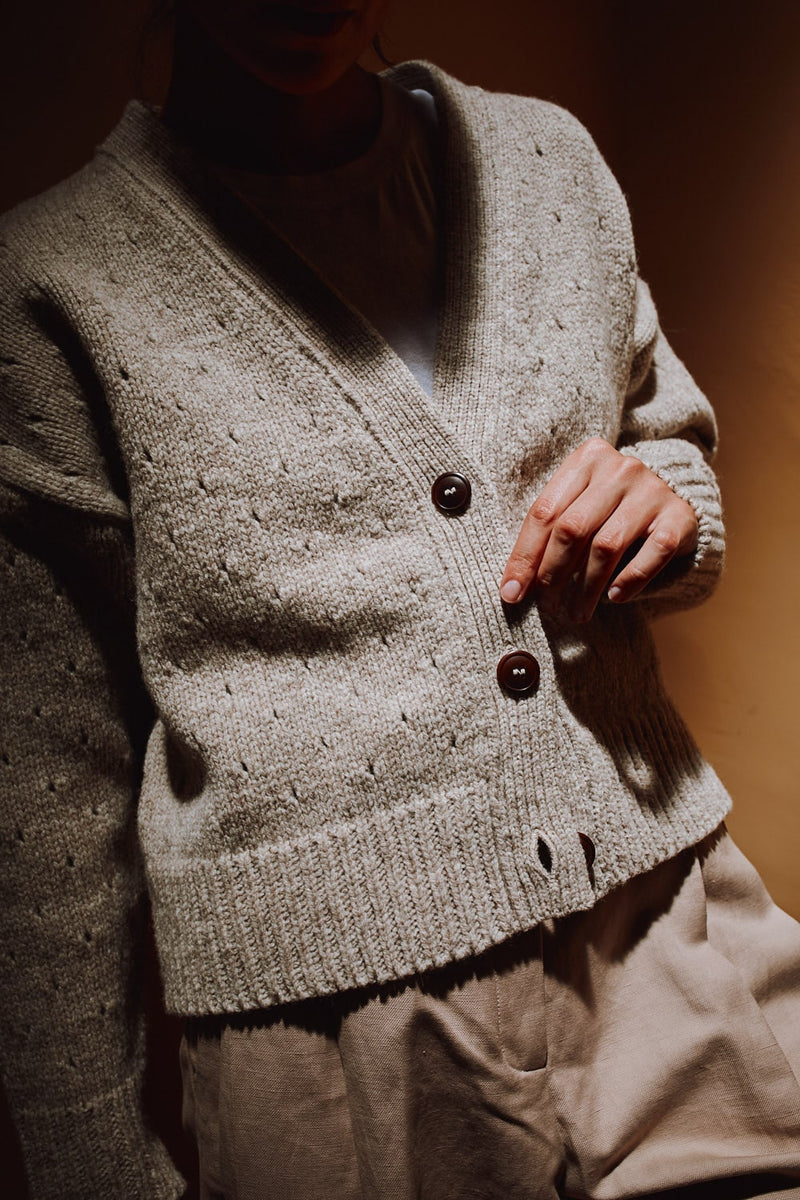 KATRINA Open Weave Cardigan in Merino Wool - Beige, 100% sustainable clothing - L'envers