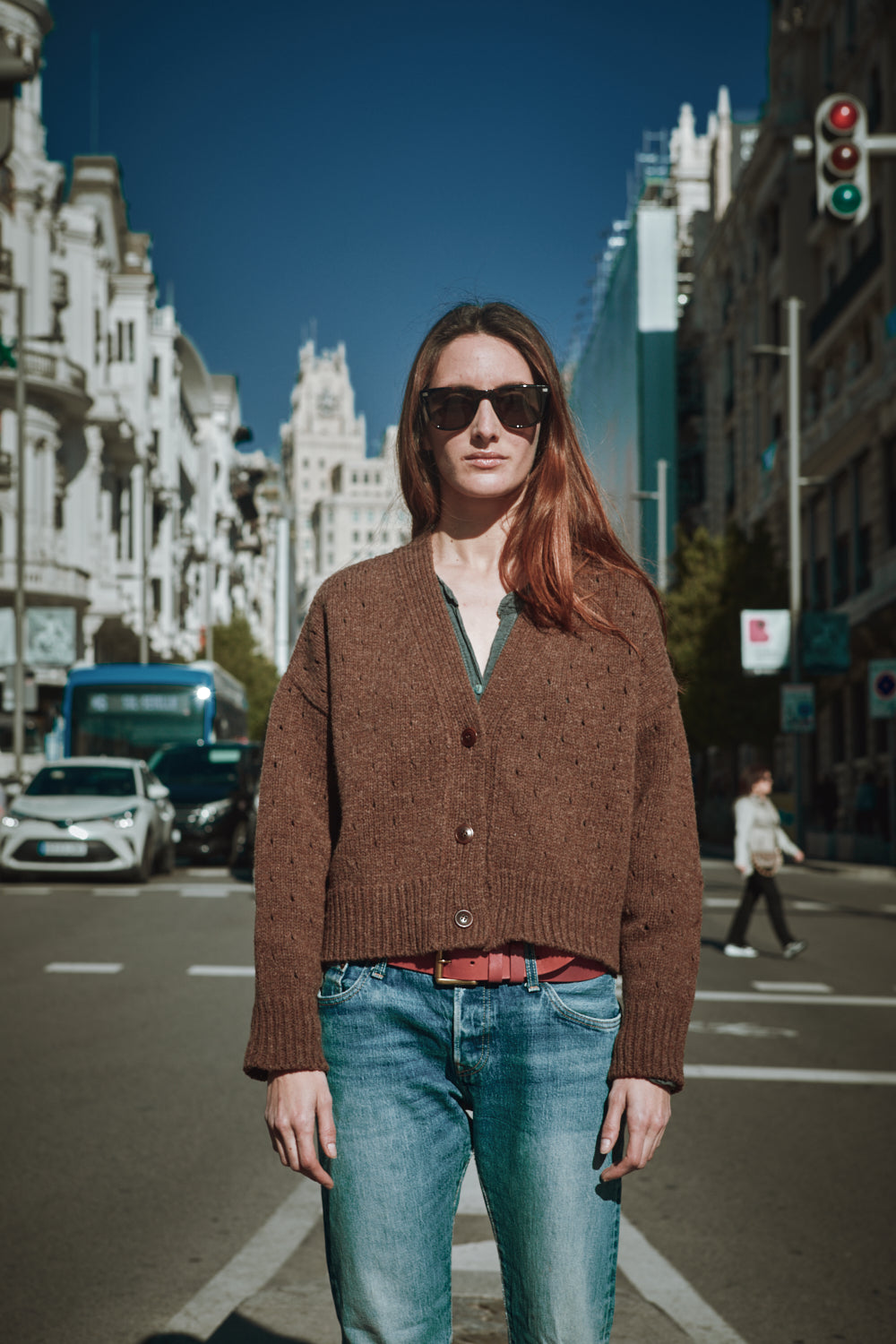 KATRINA Open Weave Cardigan in Merino Wool - Chocolate