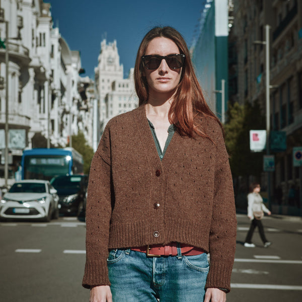 KATRINA Open Weave Cardigan in Merino Wool - Chocolate – Gather&See