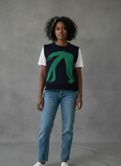 organic cotton knitted sleeveless jumper in blue and green