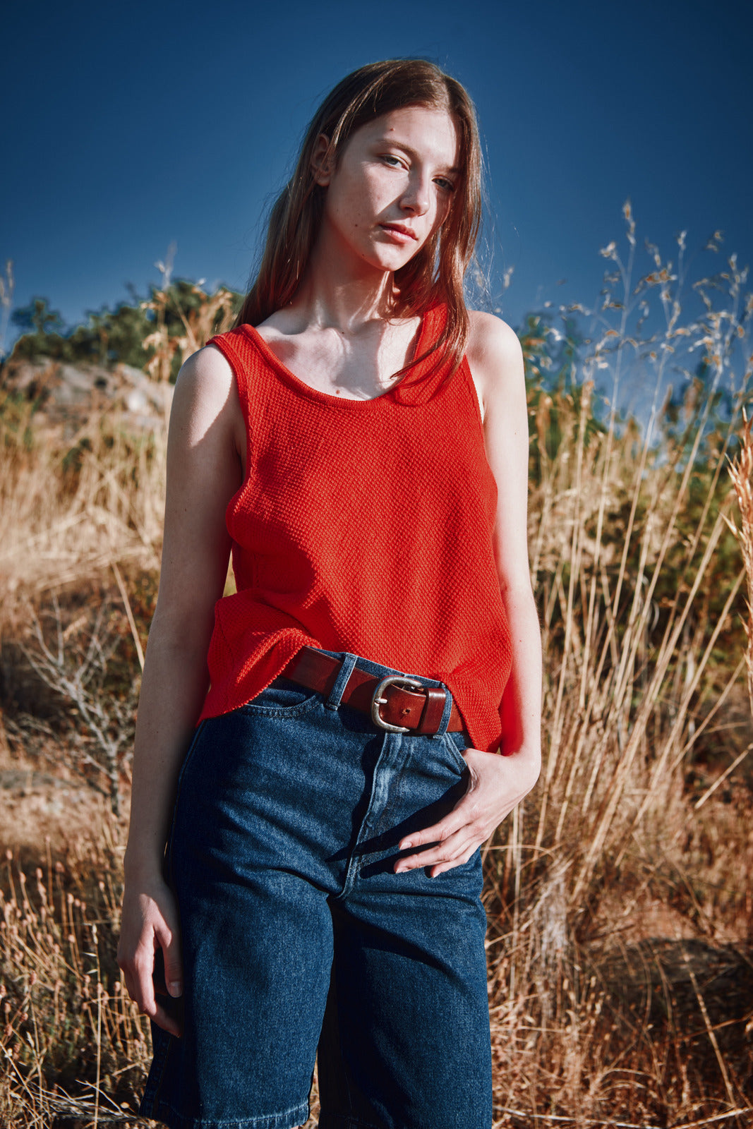 LARA Tank Top in Organic Cotton - Red - L'Envers
