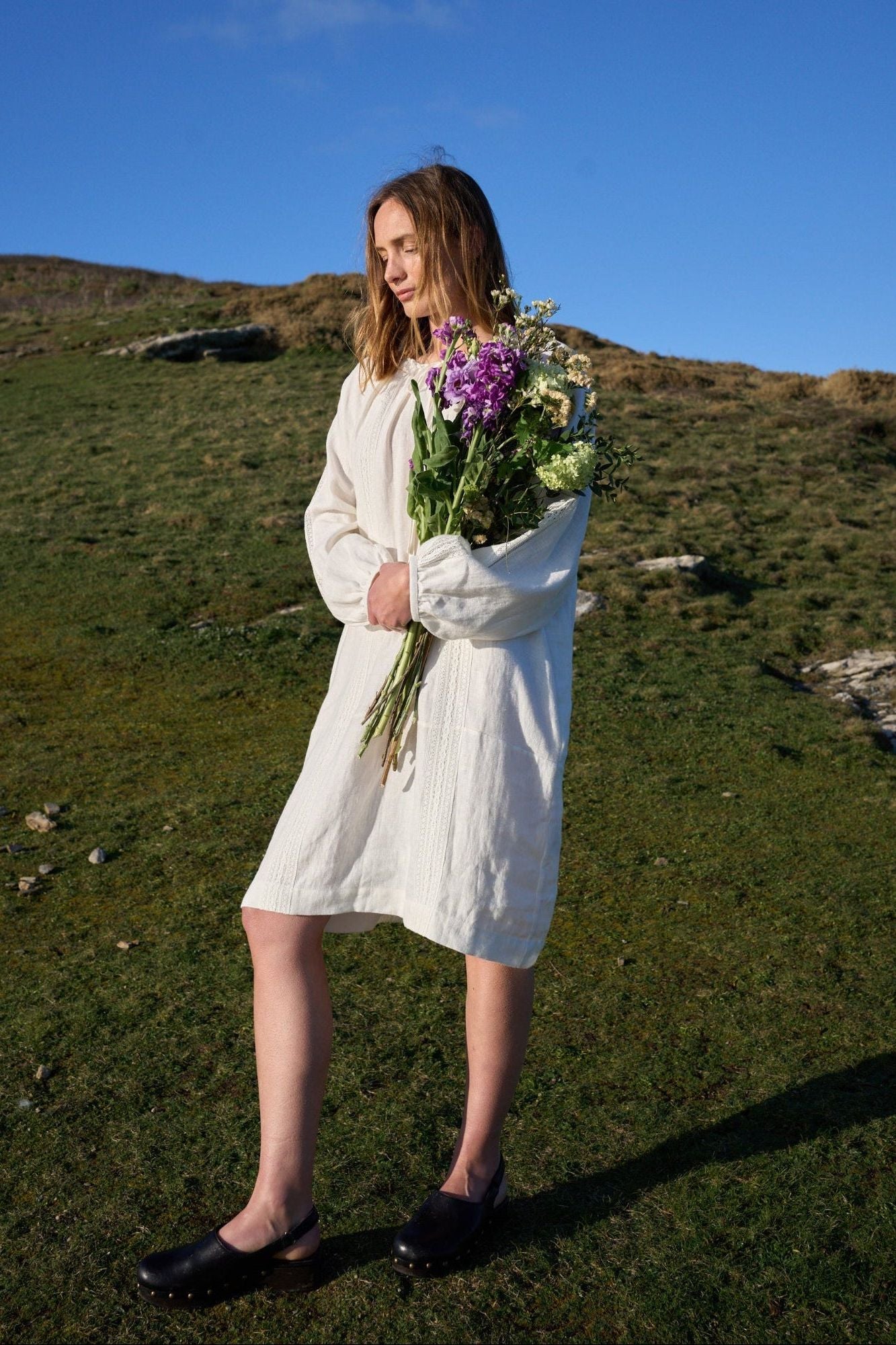 Bramley Dress in Pearl Linen & English Lace