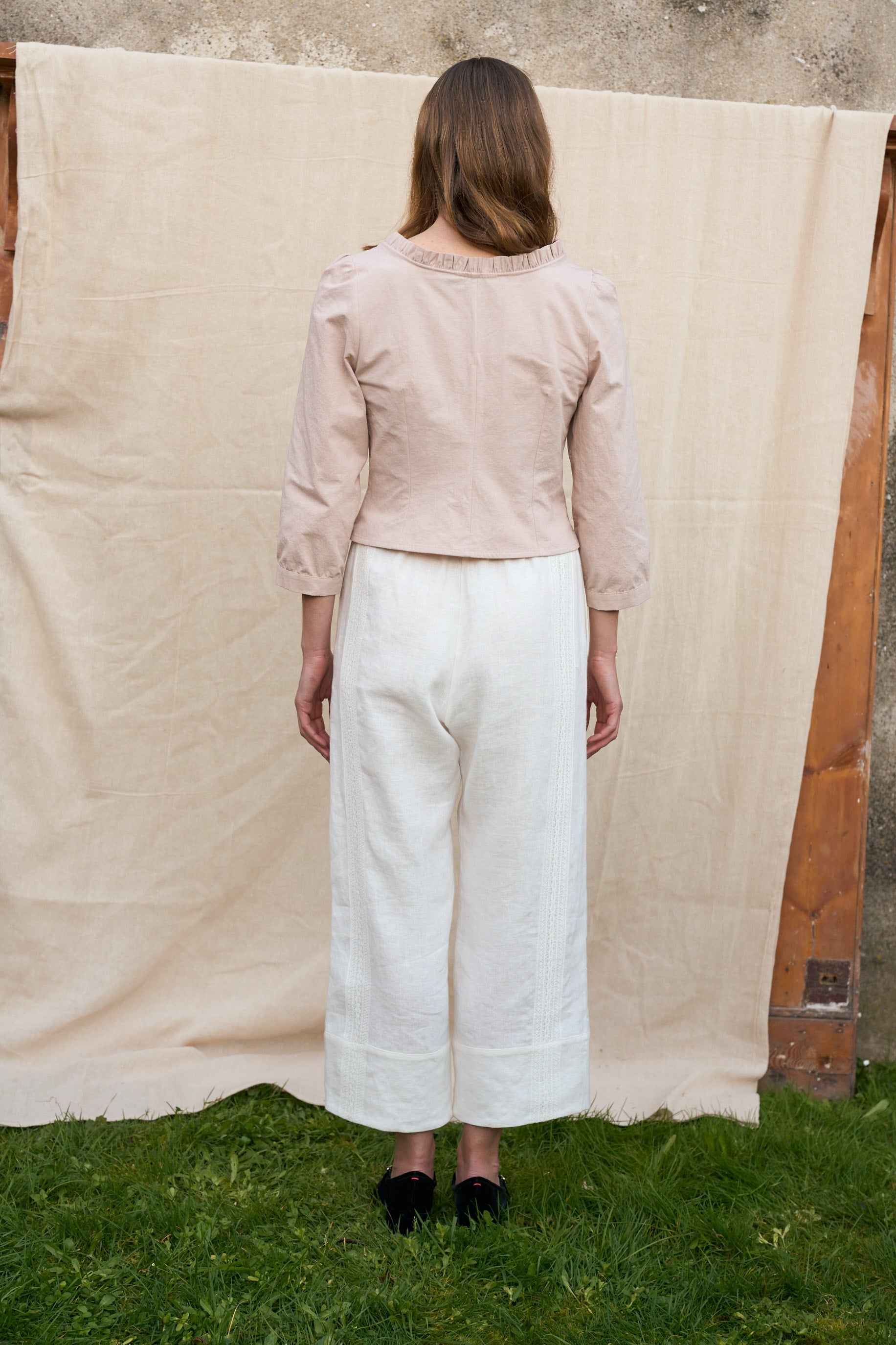 Bramley Trousers in Pearl Linen & English Lace