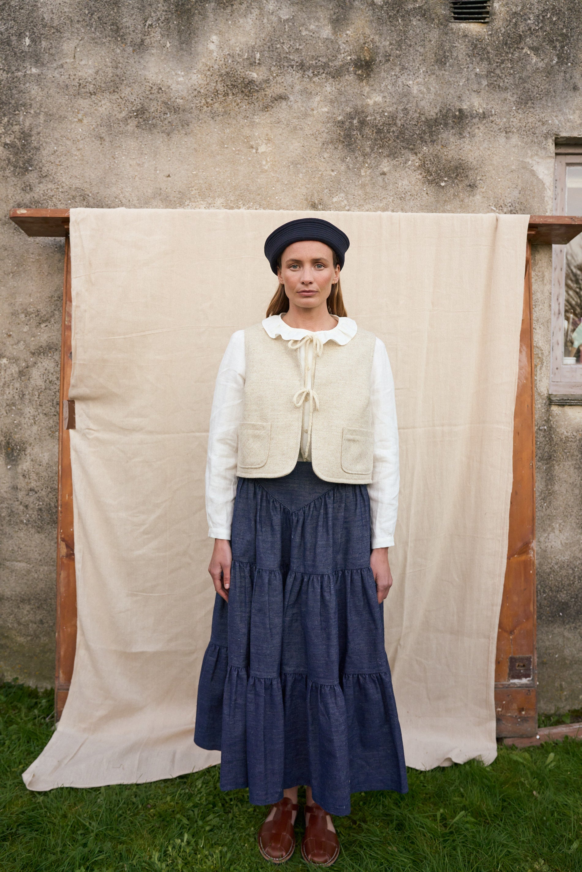 Blakeney Gilet in Ecru Herringbone