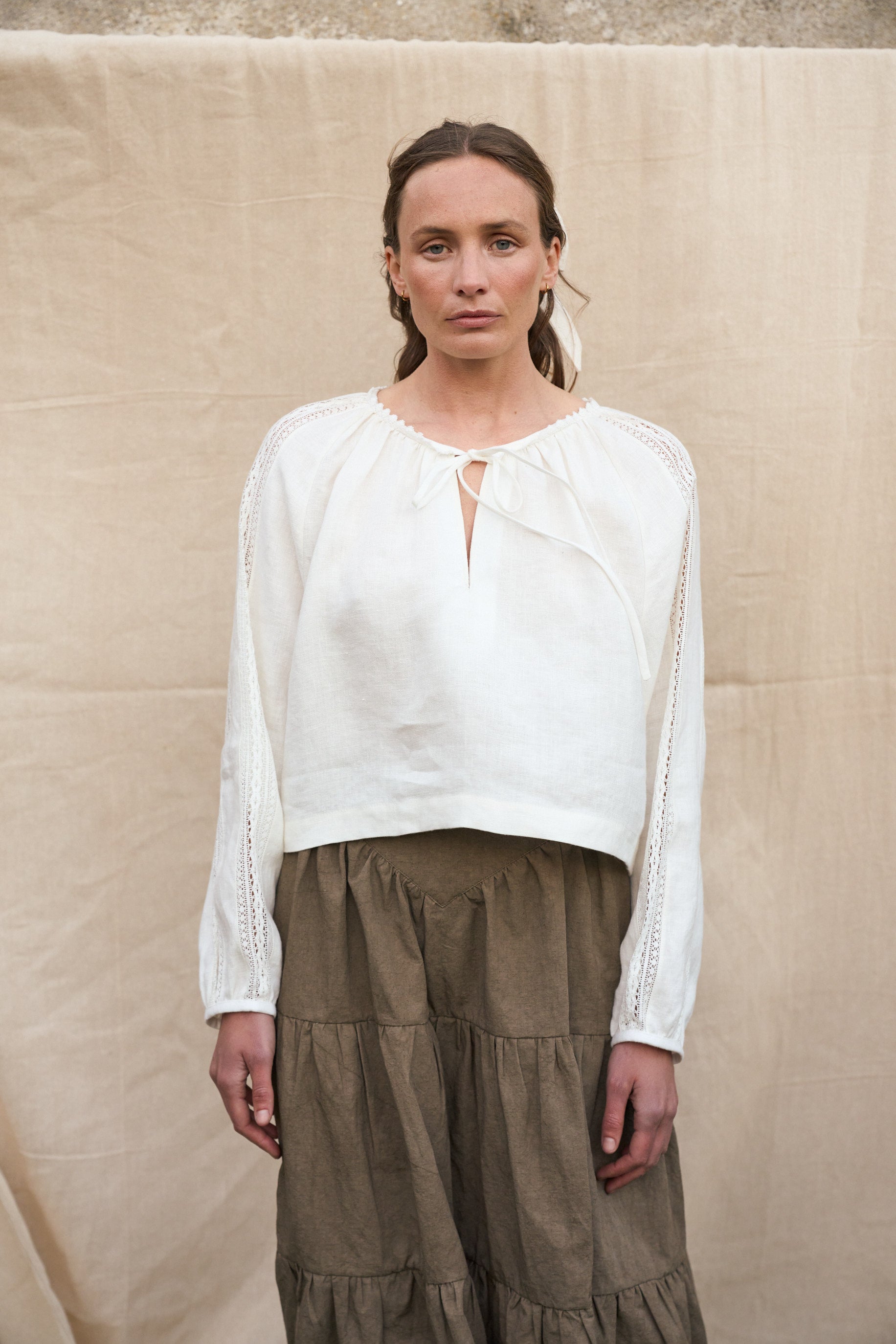 Bramley Blouse in Pearl Linen & English Lace