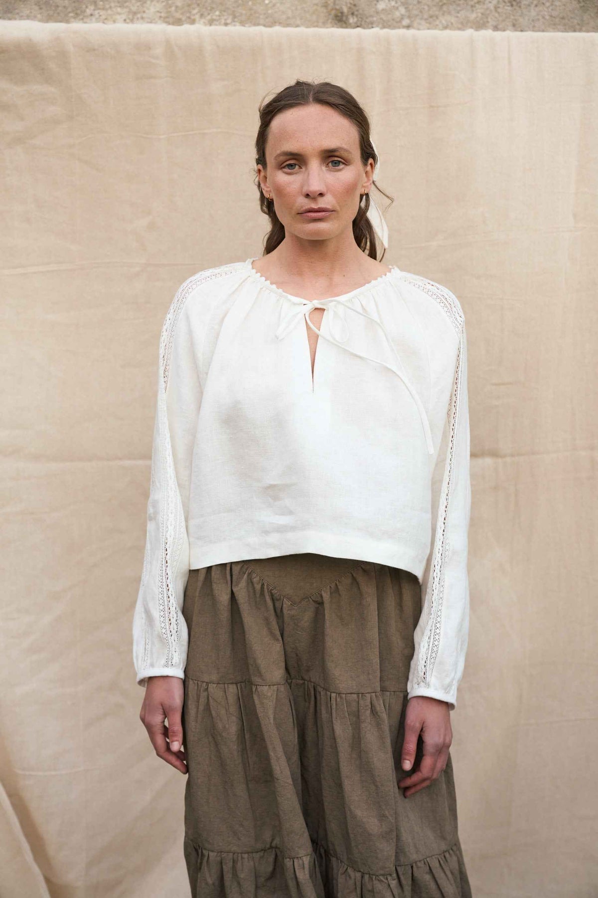 Bramley Blouse in Pearl Linen & English Lace