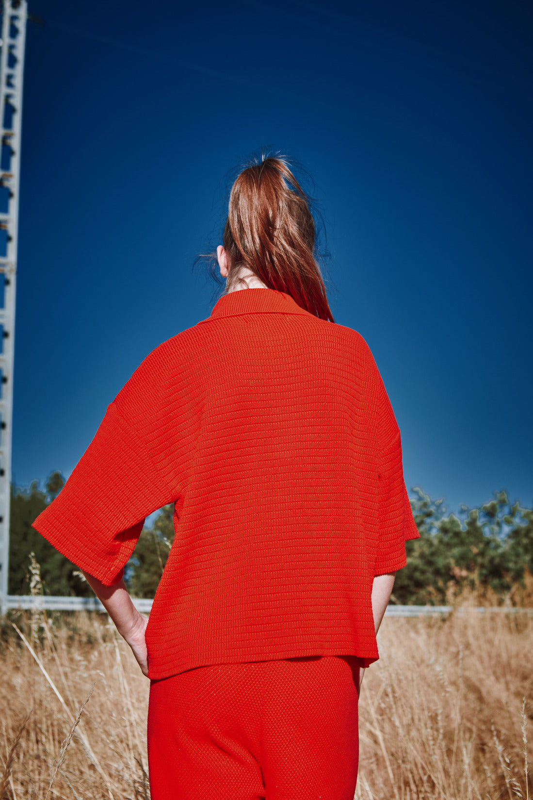 LILI Oversize Polo Shirt in Organic Cotton - Red