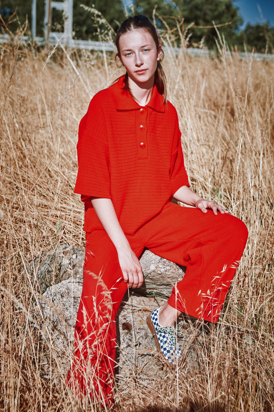 LILI Oversize Polo Shirt in Organic Cotton - Red