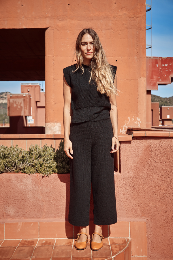 LOUISA Cropped Pants in Organic Cotton - Black - L'Envers