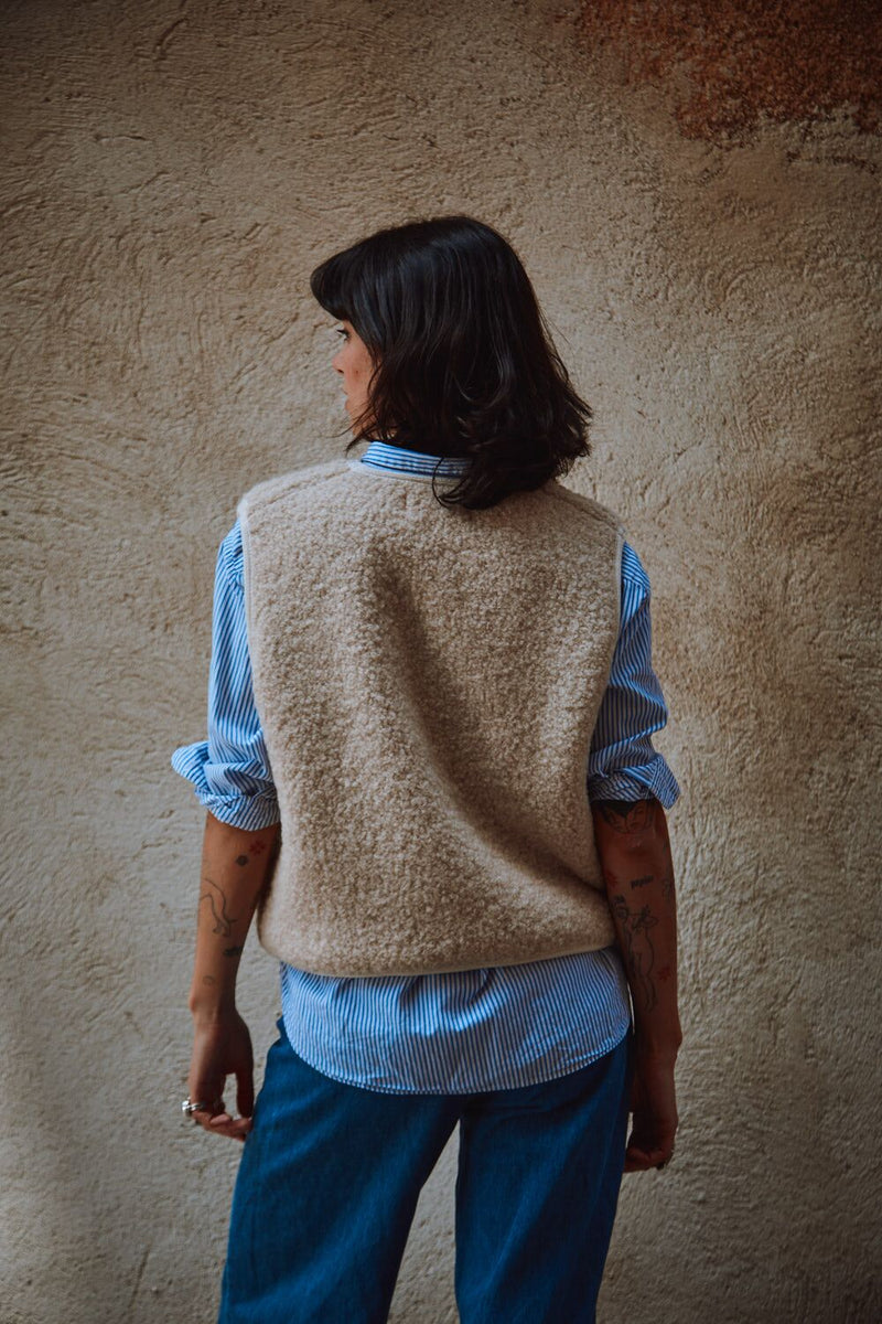 LUCE Vest in curly alpaca wool - Light Beige - L'Envers