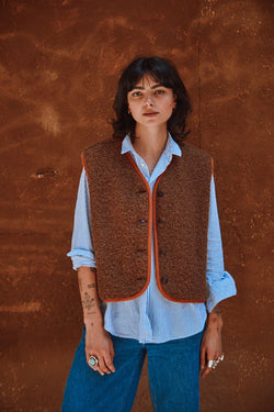 LUCE Shepherd's Vest in Curly Alpaca - Mocha Brown