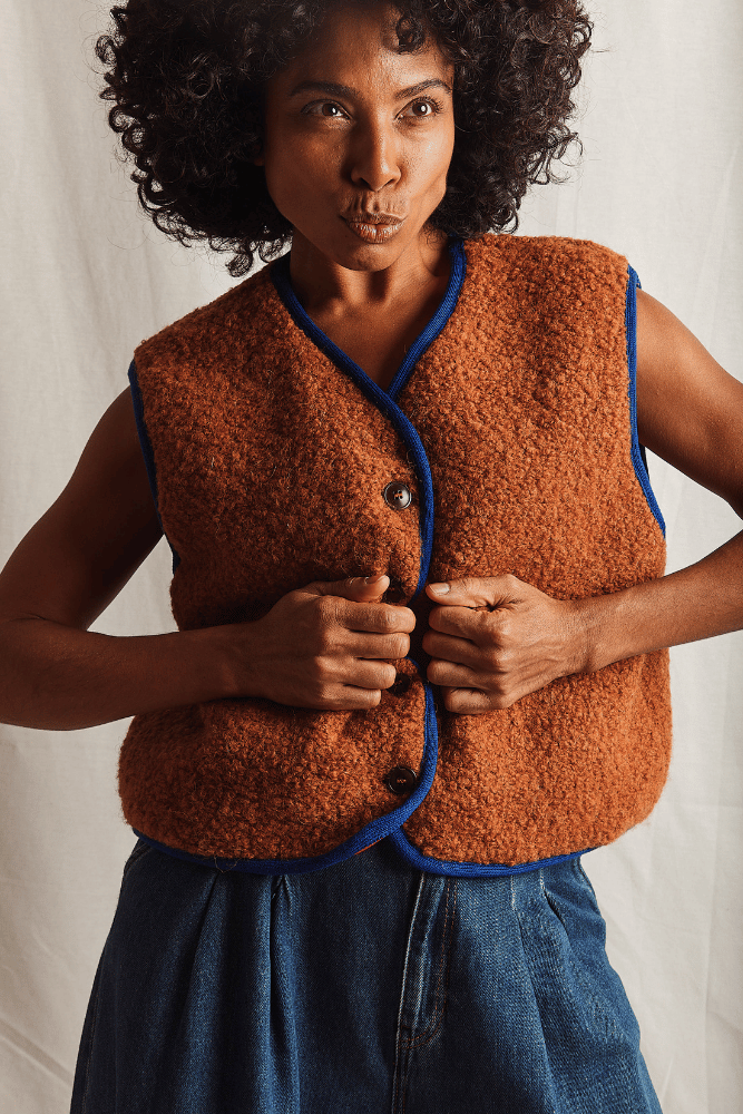 LUCE Shepherd's Vest in Curly Alpaca - Terra