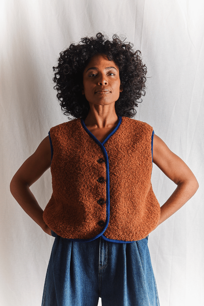 LUCE Shepherd's Vest in Curly Alpaca - Terra